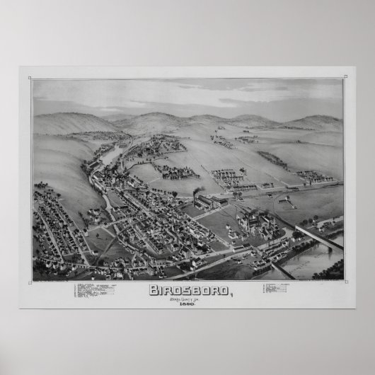 Aerial Map Birdsboro PA Pennsylvania Poster 1890 (Voorkant)