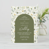 Aerial olijfgroen en witte wilde bloemen gebogen kaart (Staand voorkant)