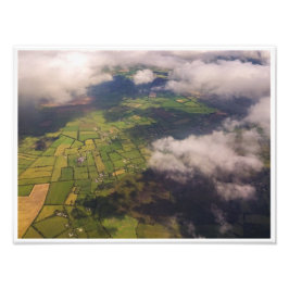 Aerial Patchwork of Irish Farmland and Clouds Foto Afdruk