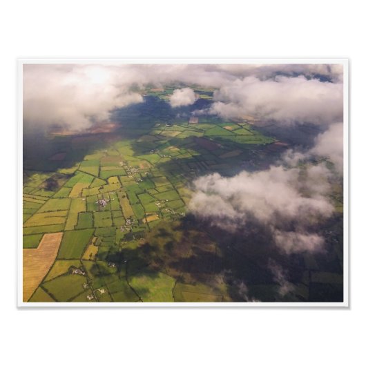 Aerial Patchwork of Irish Farmland and Clouds Foto Afdruk (Voorkant)