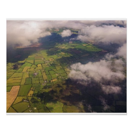 Aerial Patchwork of Irish Farmland and Clouds Perfect Poster (Voorkant)