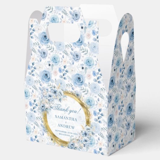 Aerial Romantische Boheemse Pastel Blauw Goud Huwe Bedankdoosjes (Geopend)