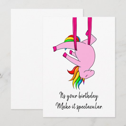 Aerial Silks Unicorn Flat Birthday Kaart (Voorkant / Achterkant)