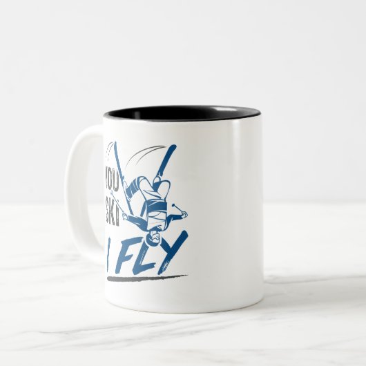 Aerial Skiing Freestyle Skier You Ski I Fly Tweekleurige Koffiemok (Voorkant links)