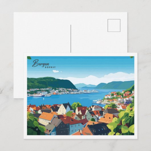 Aerial Uitzicht Bergen Noorwegen Illustratie Reize Briefkaart (Voorkant / Achterkant)
