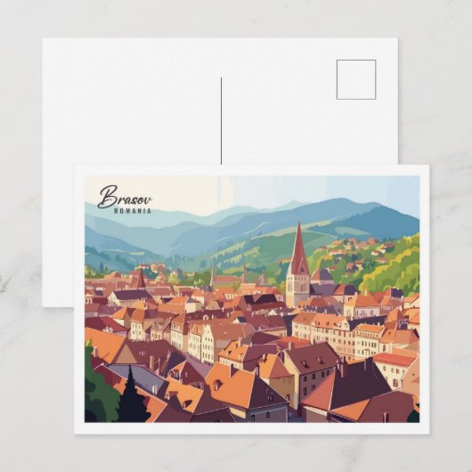 Aerial Uitzicht Brasov Roemenië Art Travel Briefkaart (Voorkant / Achterkant)