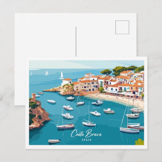 Aerial Uitzicht Costa Brava Spanje Illustratie Rei Briefkaart (Voorkant / Achterkant)