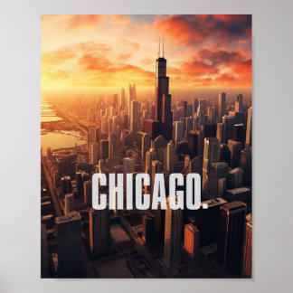 Aerial Uitzicht of Chicago city Illinois, Verenigd Poster