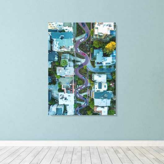 AERIAL UITZICHT VAN LOMBARD STREET, SAN FRANCISCO, CANVAS AFDRUK (Insitu (Houten vloer))