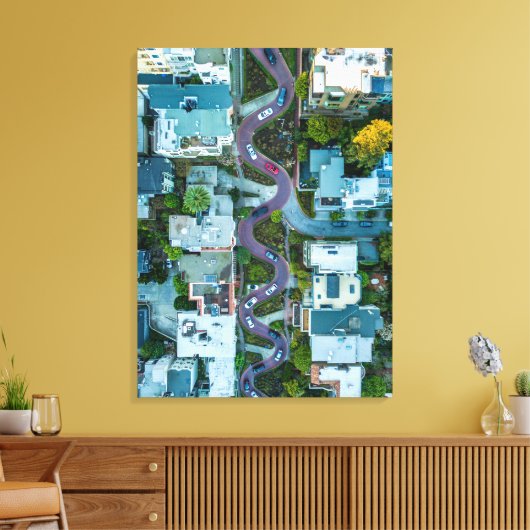 AERIAL UITZICHT VAN LOMBARD STREET, SAN FRANCISCO, CANVAS AFDRUK (Insitu (Woonkamer))