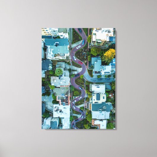 AERIAL UITZICHT VAN LOMBARD STREET, SAN FRANCISCO, CANVAS AFDRUK (Voorkant)