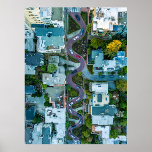AERIAL UITZICHT VAN LOMBARD STREET, SAN FRANCISCO, POSTER