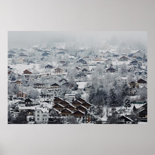 AERIAL UITZICHT VAN VILLAGE DIE MET SNEEUW WORDT B POSTER (Voorkant)