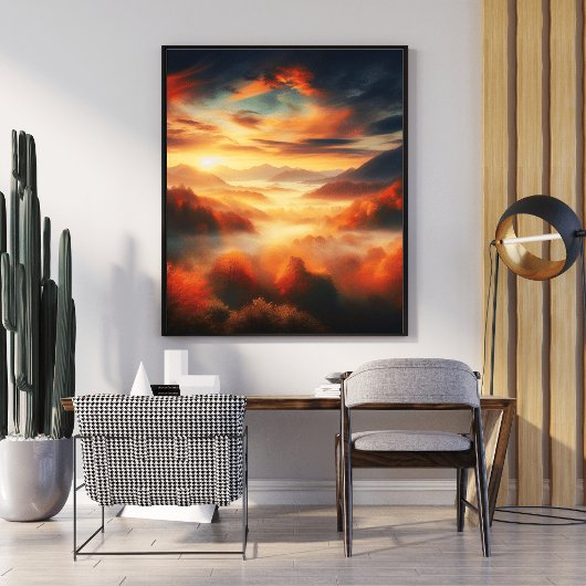 Aerial ungle Landscape Red Trees & Black Cloud Zee Poster