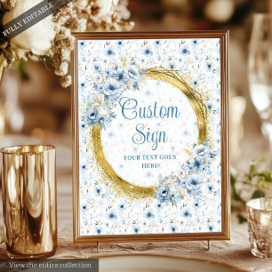 Aerial Waterverf Lichtblauw Goud Custom Wedding Poster