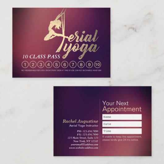 Aerial YOGA Instructor 10 de Aanwijzing van de Kla Klantenkaartje (Voorkant / Achterkant)