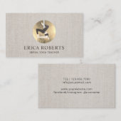 Aerial Yoga Instructor Gold Circle Elegant Linen Visitekaartje (Voorkant / Achterkant)