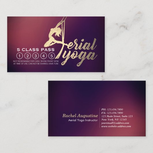 Aerial Yoga Pilates Fitness Class Pass Loyalty (Voorkant / Achterkant)