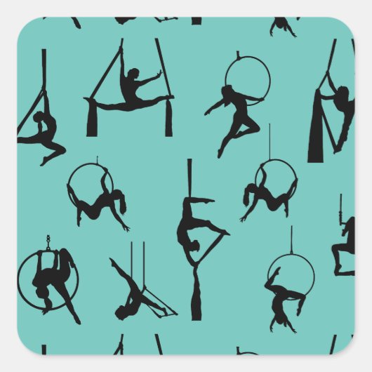 Aerialist Aerial Silks Lyra silhouetten aqua Vierkante Sticker (Voorkant)