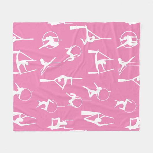 Aerialist Aerial Silks Lyra silhouetten roze Fleece Deken (Voorkant (Horizontaal))