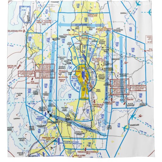 Aeronautical Chart Douchegordijn (Voorkant)