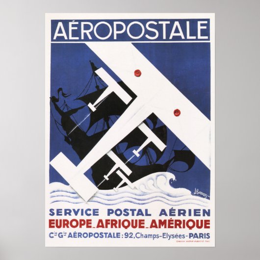 AEROPOSTALE Postal Old Airplane Poster Art Deco (Voorkant)