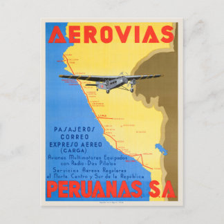 Aerovias Peruanas Peru Vintage Poster 1936 Briefkaart