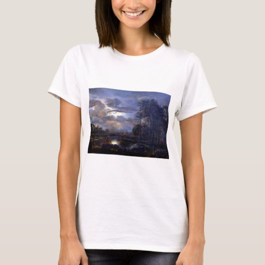 Aert van der Neer Moonlit Landschap met Bridge T-shirt (Voorkant)