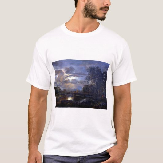 Aert van der Neer Moonlit Landschap met Bridge T-shirt (Voorkant)