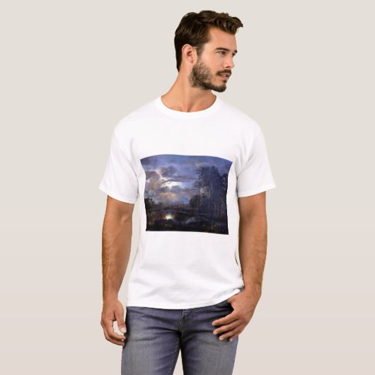 Aert van der Neer Moonlit Landschap met Bridge T-shirt (Voorkant volledig)