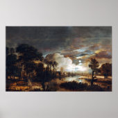 Aert van der Neer Moonlit Landschap Poster (Voorkant)