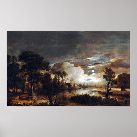 Aert van der Neer Moonlit Landschap Poster (Voorkant)
