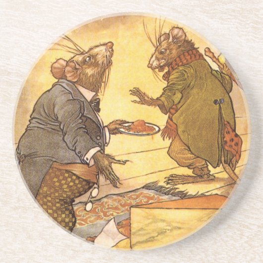 Aesop's Fable, Country Mouse, City Mouse Zandsteen Onderzetter (Voorkant)