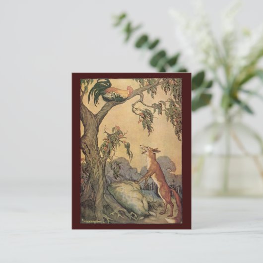  Aesop's Fables, Fox, Rooster en de Dog Briefkaart (Staand voorkant)