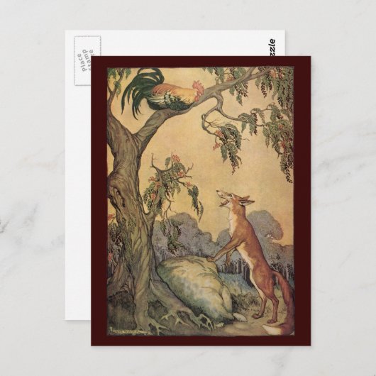  Aesop's Fables, Fox, Rooster en de Dog Briefkaart (Voorkant / Achterkant)