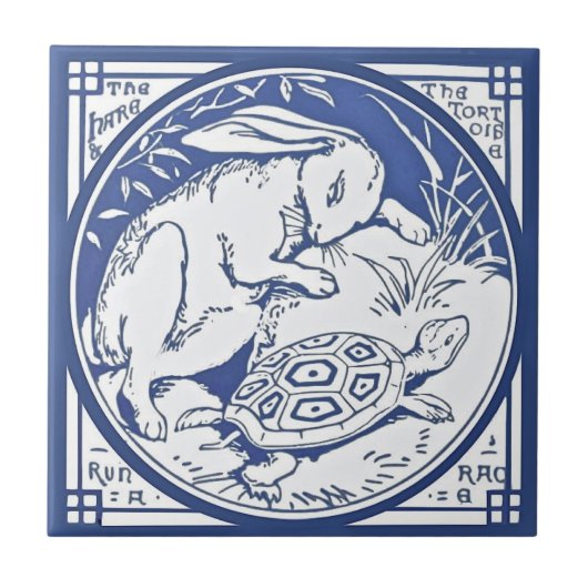 Aesop's Hare & Tortoise Race Repro Minton TIle Tegeltje (Voorkant)