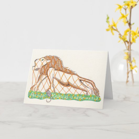 Aesop's Mouse en de Leeuw Notecard Kaart (Gele Bloem)