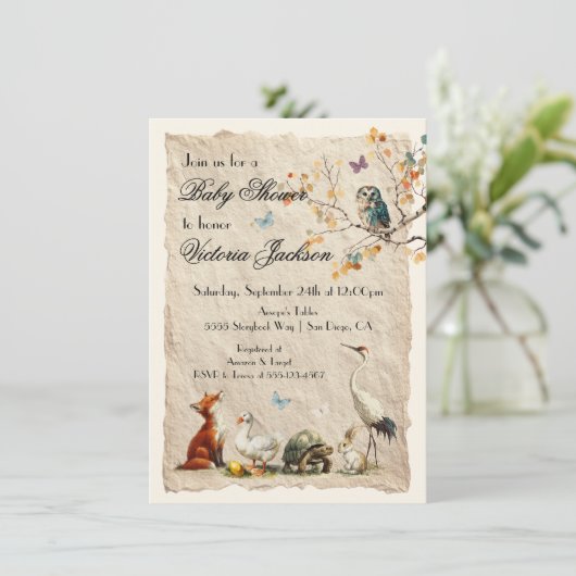 Aesop's Storybook Characters Baby Shower Kaart (Staand voorkant)