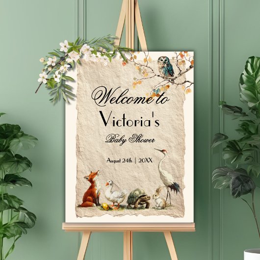 Aesop's Verhalenboek Personages Baby Shower Poster