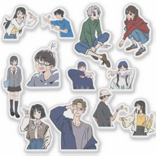 Aesthetic Anime Boy & Girl Casual Outfit Vinyl  Sticker (Voorkant)