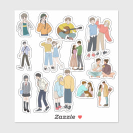 Aesthetic Anime Couple & Friends Casual Life Vinyl Sticker
