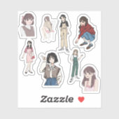 Aesthetic Anime Girl Outfit Vinyl Sticker Set (Vel)