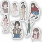 Aesthetic Anime Girl Outfit Vinyl Sticker Set (Voorkant)