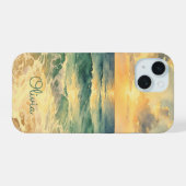 Aesthetic Beach Sunset Watercolor Custom Name iPhone 15 Case (Achterkant horizontaal)