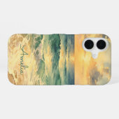 Aesthetic Beach Sunset Watercolor Custom Name iPhone 16 Hoesje (Achterkant horizontaal)