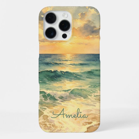 Aesthetic Beach Sunset Watercolor Custom Name iPhone Hoesje (Achterkant)