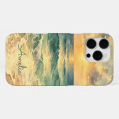 Aesthetic Beach Sunset Watercolor Custom Name iPhone Hoesje (Achterkant horizontaal)