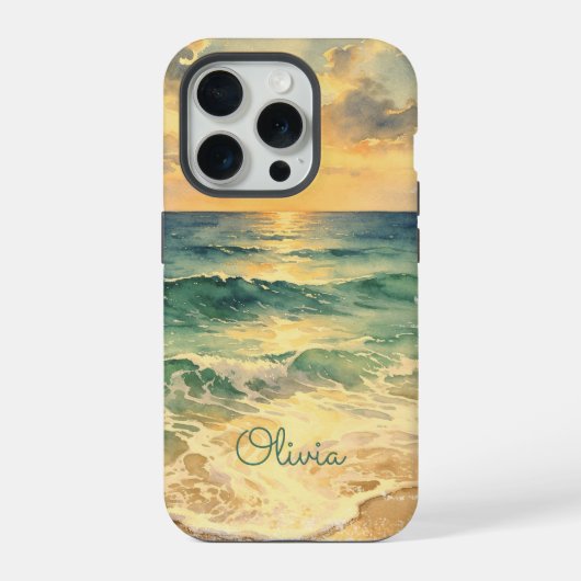 Aesthetic Beach Sunset Watercolor Custom Name iPhone Hoesje (Achterkant)