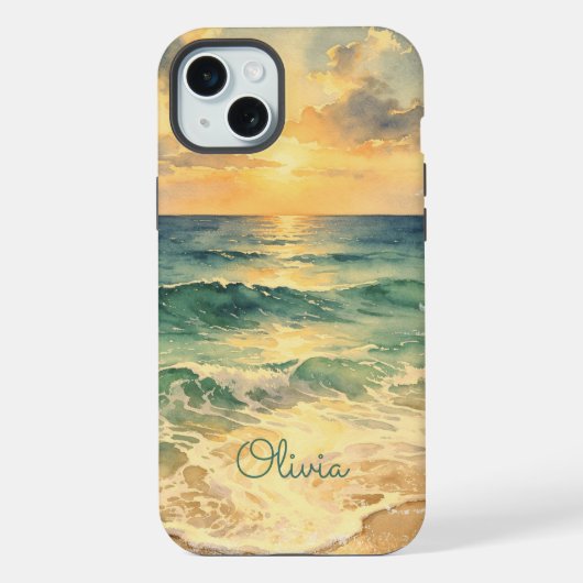 Aesthetic Beach Sunset Watercolor Custom Name iPhone Hoesje (Achterkant)