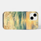 Aesthetic Beach Sunset Watercolor Custom Name iPhone Hoesje (Achterkant horizontaal)